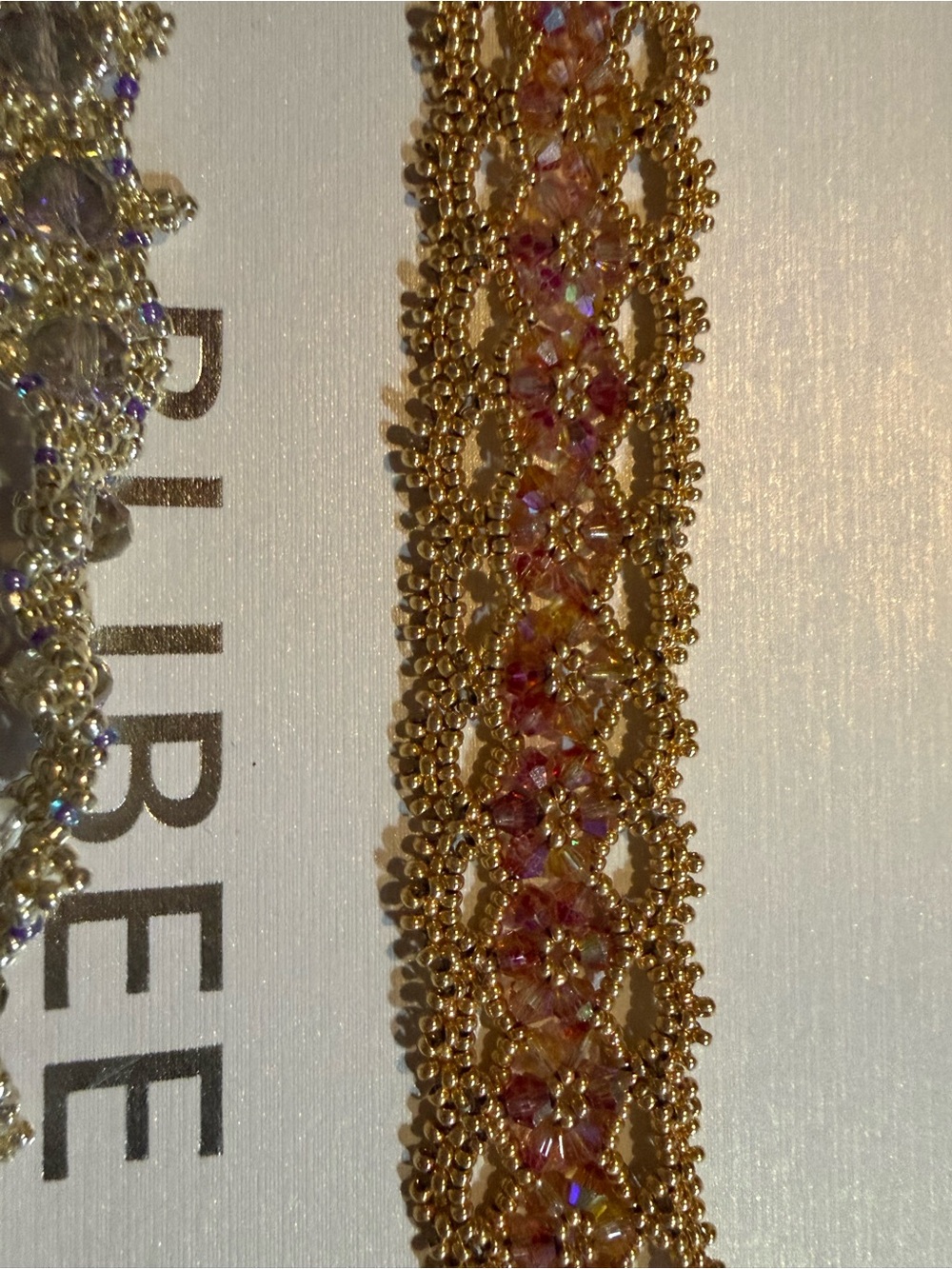 Gold Lace Bracelet with Pink Crystal Accents